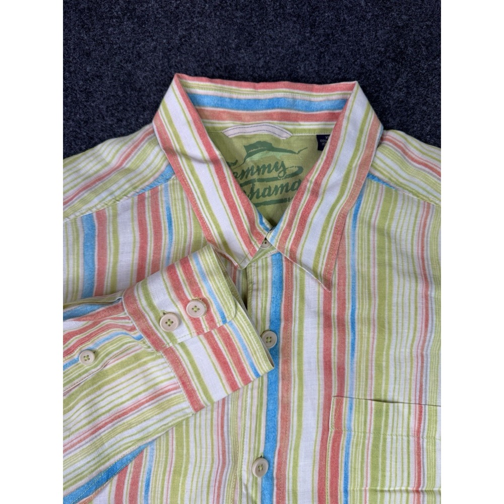 Tommy Bahama Relax Mens XL 100% Linen Striped Button Down Shirt Beach Resort